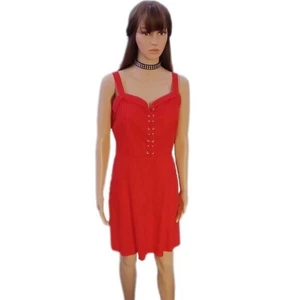 Womens New XOXO fits L-XXL red lace-up pocket knee length cotton dress - Picture 1 of 9