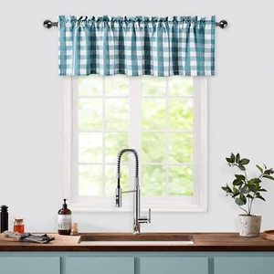 Buffalo Check Valance Curtains for Kitchen Plaid Gingham Farmhouse Thick Yarn... - Picture 1 of 7
