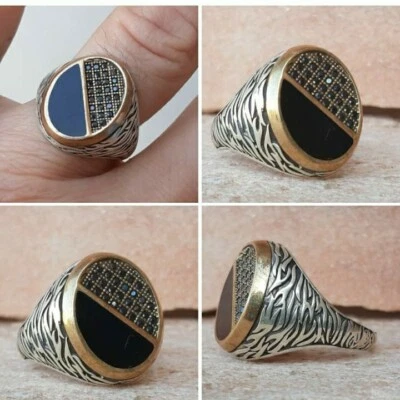 ANELLO UOMO Onice ARGENTO 925 sigillo solitario smalto Ring Man Sterling  Onyx $ - Immagine 1 di 4