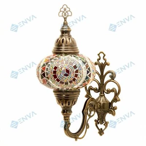 Turkish Moroccan Mosaic Multicolour Tiffany Wall Sconce Lamp Light Large Globe - Picture 1 of 7