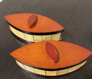 Bits and Pieces Oval Wooden Box Trick  Brain teaser Gift. trinket set of two