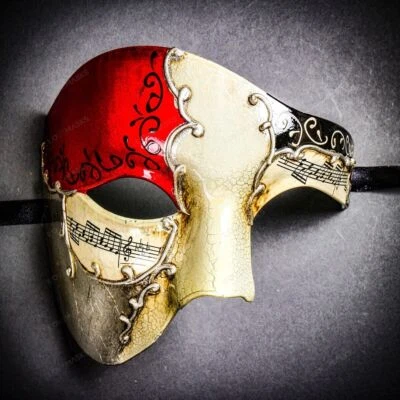 Red Venetian Phantom Of The Opera Masquerade Ball Halloween Party Mask For Men - Image 1 of 4
