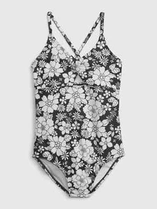 NWT Gap Kids Girls Swimsuit Swim floral black white Size XS 4/5 4T 5T - Picture 1 of 2