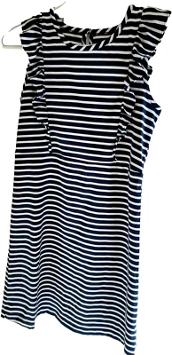 Vineyard Vines Performance Dress Girls Blue White Striped Ruffles Size L (14) - Image 1 of 4