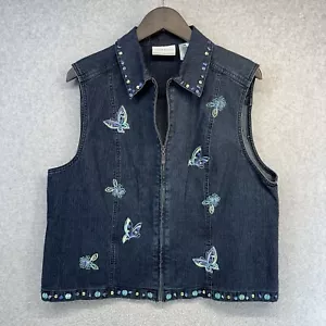 Alfred Dunner Petite Damen Jeansweste Größe 14P blau verziert und Perlen Reißverschluss - Bild 1 von 14