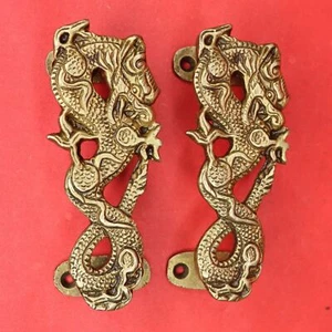 Dragon Shape Antique Style Handmade Brass Door Handle Drawer Window Pull Knob - Picture 1 of 11