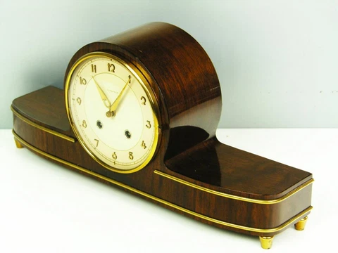 LATER ART DECO  CHIMING MANTEL CLOCK JUNGHANS  BLACK FOREST with RESONANZ CHIME Cover