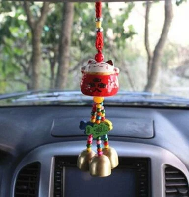 Espejo retrovisor coche coche colgante adornos gato de la suerte cerámica coche accesorios  Foto 1 de 4