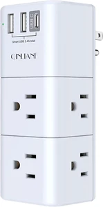 Rotating USB Outlet Extender Surge Protector - 6 AC Outlets, 3 USB Ports - Picture 1 of 12