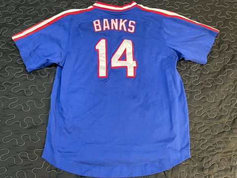 Stitched Nike Cooperstown Collection ERNIE BANKS #14 Cubs Pullover Jersey Mens L Cover