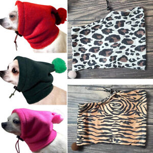 1PC Dog Adjustable Fleece Leopard Warm Hat Windproof Drawstring Hairball Pet Cap