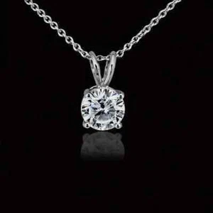 2Ct Round Cut Real Moissanite Solitaire Pendant Necklace 14k White Gold Plated - Picture 1 of 3