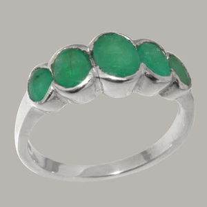 Solid 18k White Gold Natural Emerald Womens Band Ring - Sizes 4 to 12 - Picture 1 of 5