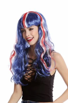 Wig Ladies Fan Wig UK England Union Jack Long Wavy Blue White Red 90923 - Image 1 of 4