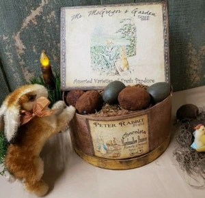 PRIMITIVE ANTIQUE VINTAGE FOLK STYLE EASTER PETER RABBIT MCGREGOR GARDEN SIGN - Picture 1 of 8