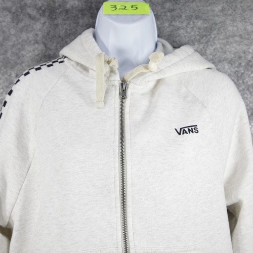 OFF WHITE Giacca Vans donna XS bianco sporco con cappuccio zip intera a quadri scaldamani felpa