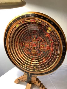 Equinoccio Wood Basket Decor Unique Pattern Aztec Mexico Tribal Orange 12” - Picture 1 of 13