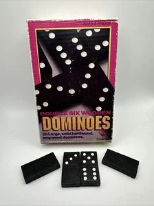 Vtg 70s Cardinal Double 6 Wooden Dominoes 28 Large Solid Wood - Picture 1 of 7