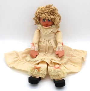 Vintage Primitive Wood Head/Body Cloth Doll Country Dress Hat Pants Shelf Sitter - Picture 1 of 18