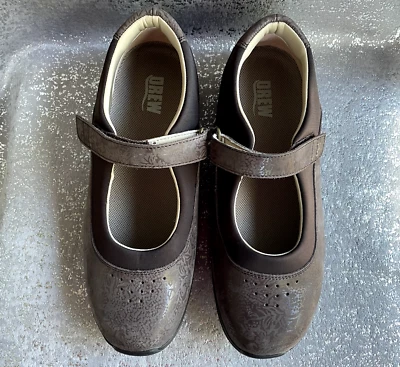 Drew Rose Brown Tan Leather w Floral Print Maryjane Shoes US Size 10W - Image 1 of 4