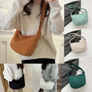 Women Corduroy Crossbody Bag Casual Half Moon Bag Adjustable Strap Commuting Bag - Picture 1 of 20