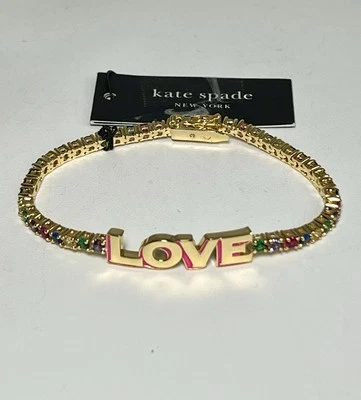 Kate Spade Like Magic LOVE Tennis Bracelet Cubic Zirconia Gold Tone KF122 NEW - Image 1 of 4