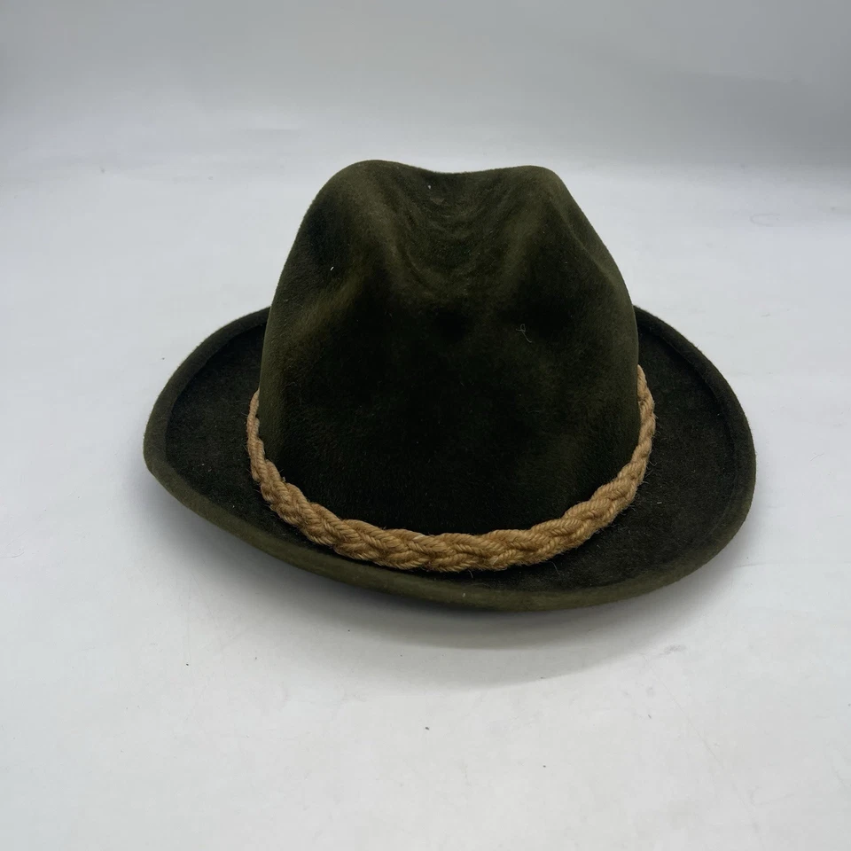 De colección Stetson Fedora Sombrero Verde Oliva Terciopelo Fieltro Lana Mafia Elegante Cuerda Cinturón Foto 1 de 4