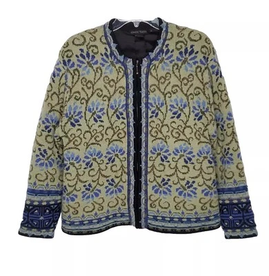 Chaqueta Suéter de Lana Vintage Nomadic Traders M Verde Azul Floral Cremallera Boho Foto 1 de 4