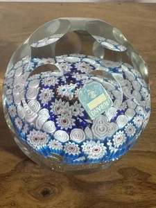 VTG Murano Millefiori Larg Art Glass Round Faceted Paperweight 3 1/4" Tall - Picture 1 of 8
