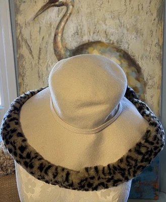 Sombrero de fieltro vintage Kathy Jeanne leopardo polar ribete-O/S Foto 1 de 4