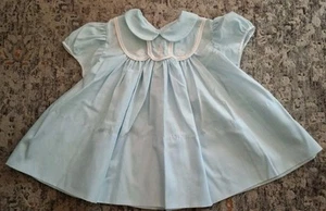 Vintage Feltman Brothers Smocked and Embroidered Blue & White Baby Girl Dress - Picture 1 of 4