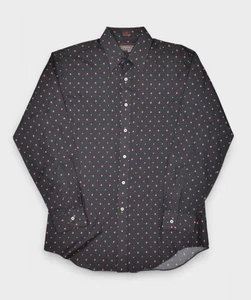 Vintage Sears Shirt Mens Medium Black 80s Diamond Print Fuji Silk Club Disco - Picture 1 of 10