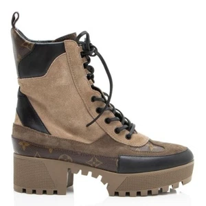 Stivali Louis Vuitton $1680 monogramma tela scamosciata laureati deserto plateau 9,5 - Foto 1 di 16