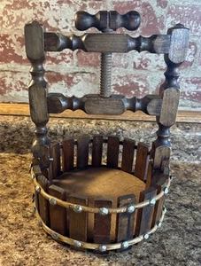 Wooden Nut Cracker Wishing Well Screw Down Cracker Vintage Decor Brown Bowl - Picture 1 of 16