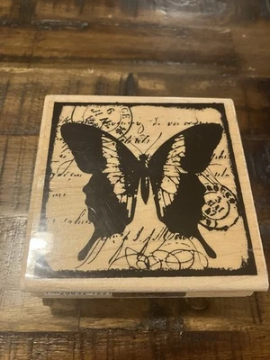 Sello de goma de madera mariposa Christine Adolph Hampton Art Foto 1 de 4