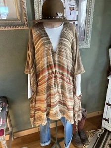 Ralph Lauren Tan Beaded Poncho Sweater M Southwest Western Serape - Picture 1 of 11