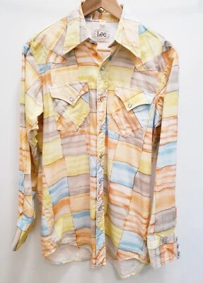 Vintage Lee Shirt M Plaid Western Extra Long Tails Pearl Snap Club Disco USA Men - Image 1 of 4