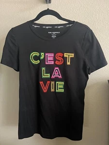 Ladies Karl Lagerfeld Short Sleeve Black C'Est La Vie T-shirt Size Xtra Small - Picture 1 of 1