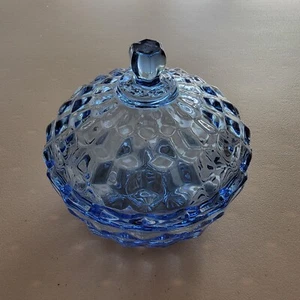 Vintage Fostoria American Blue Candy Dish - Bowl w/ Lid Mint - Picture 1 of 3