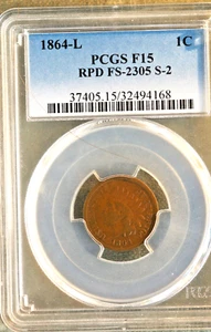 1864 L Indian Cent S-2 PCGS F15 - Picture 1 of 6