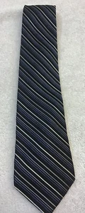 Calvin Klein 100% Silk Classic Grey Blue Black Striped Neck Tie - Picture 1 of 4