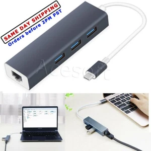 1000 Gigabit Type C to RJ45 Ethernet Adapter with 3 Port USB 3.0 Hub For PC MAC - Picture 1 of 1