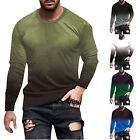 Mens Casual Printed Long Sleeve T Shirt Slim Round Neck Sports Pullover Tee Tops