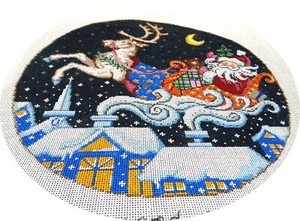 Needlepoint Santa " To All A Goodnight" Hand Painted Canvas 10" Diameter - Picture 1 of 5