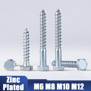 Hex Hexagon Head Tapping Screws Wood Screw Bolts Tappers Zinc Plated M8 M10 M12 - Picture 1 of 6