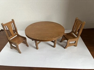 Vintage Wooden Miniature Dollhouse Kitchen Table  & 2 Chairs - Image 1 of 4