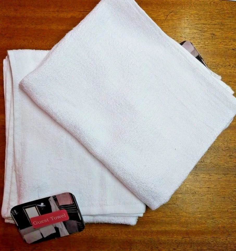 GUEST HAND TOWELS PLAIN WHITE X 12 320 GSM LIGHT WEIGHT GYM HAIRDRESSER B&B
