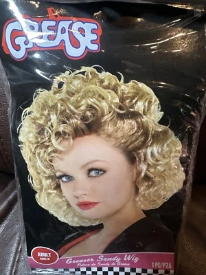 Grasa Peluca Arenosa Rubia Rizos Engrasador Vestir Halloween Adulto Disfraz Accesorio Foto 1 de 4