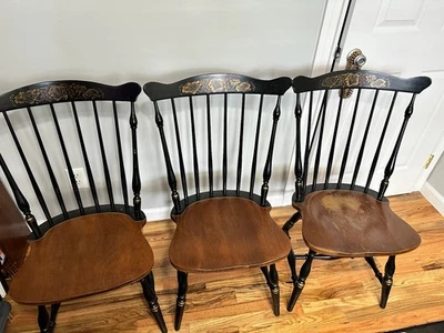 L. HITCHCOCK Dining Chair Windsor Fan Back Gold Stenciling Harvest - Rare!! - Image 1 of 4