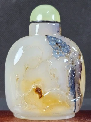 Excellent Chinese Elder Horse Pine Carved Natural Agate Snuff Bottle - Image 1 of 4